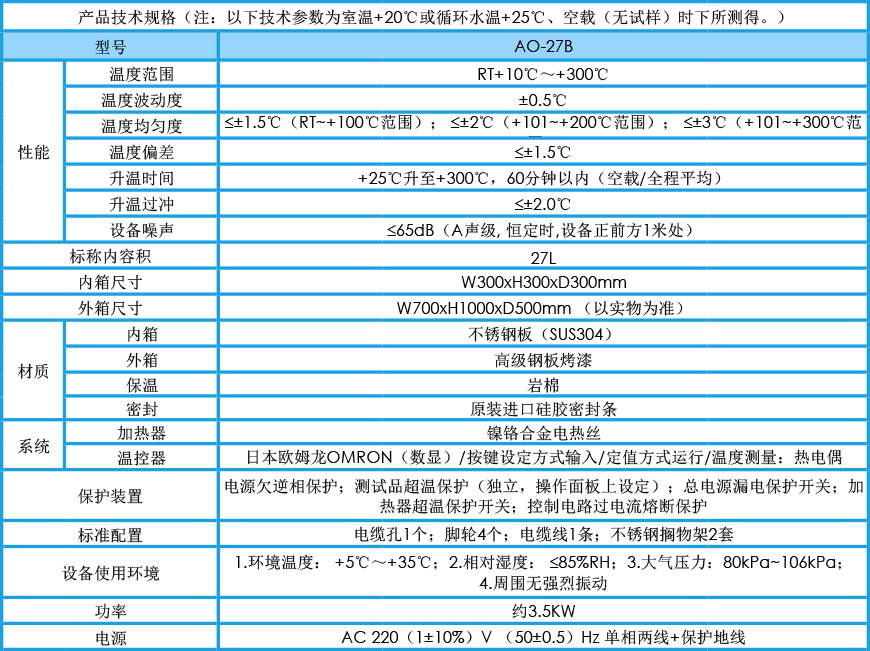 精密烘箱 AO-27B参数