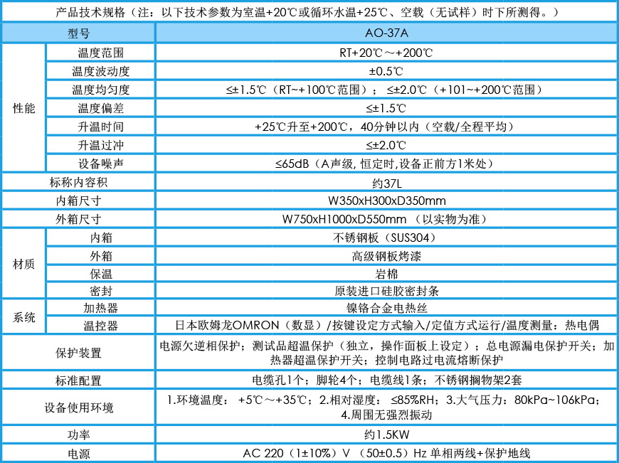 精密烘箱 AO-37A参数