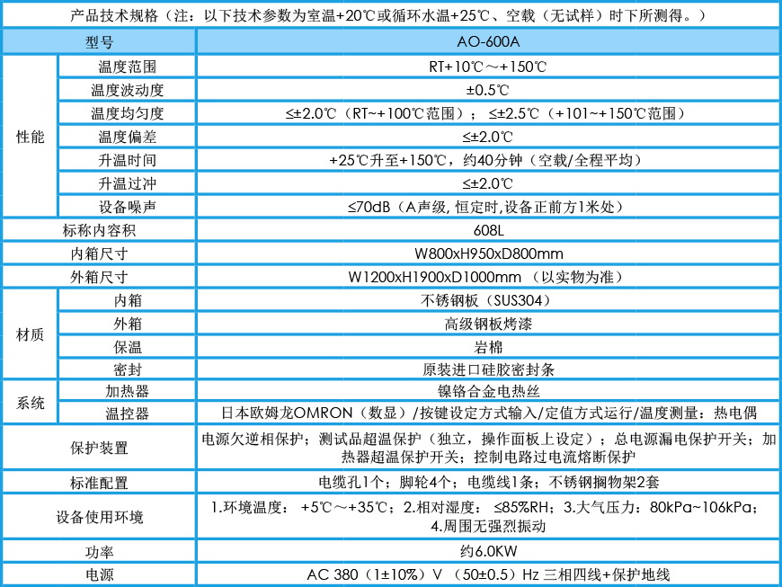 精密烘箱 AO-600A参数