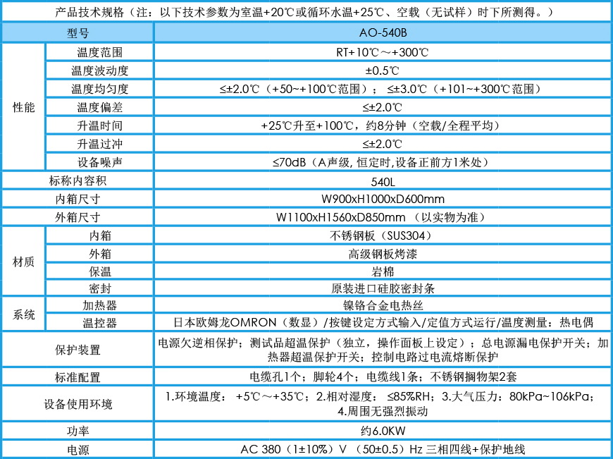 精密烘箱AO-540B参数