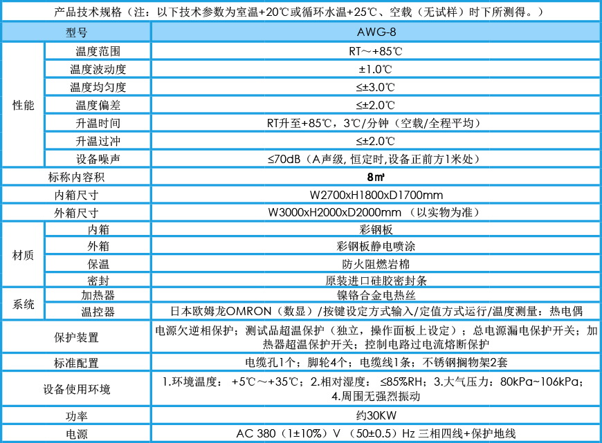 老化试验房 AWG-8参数