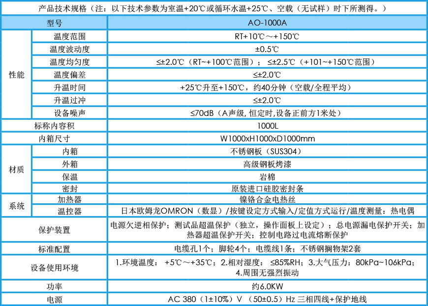 精密烘箱 AO-1000A参数