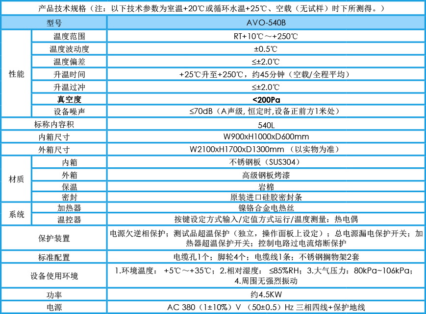 真空烘箱 AVO-540B参数