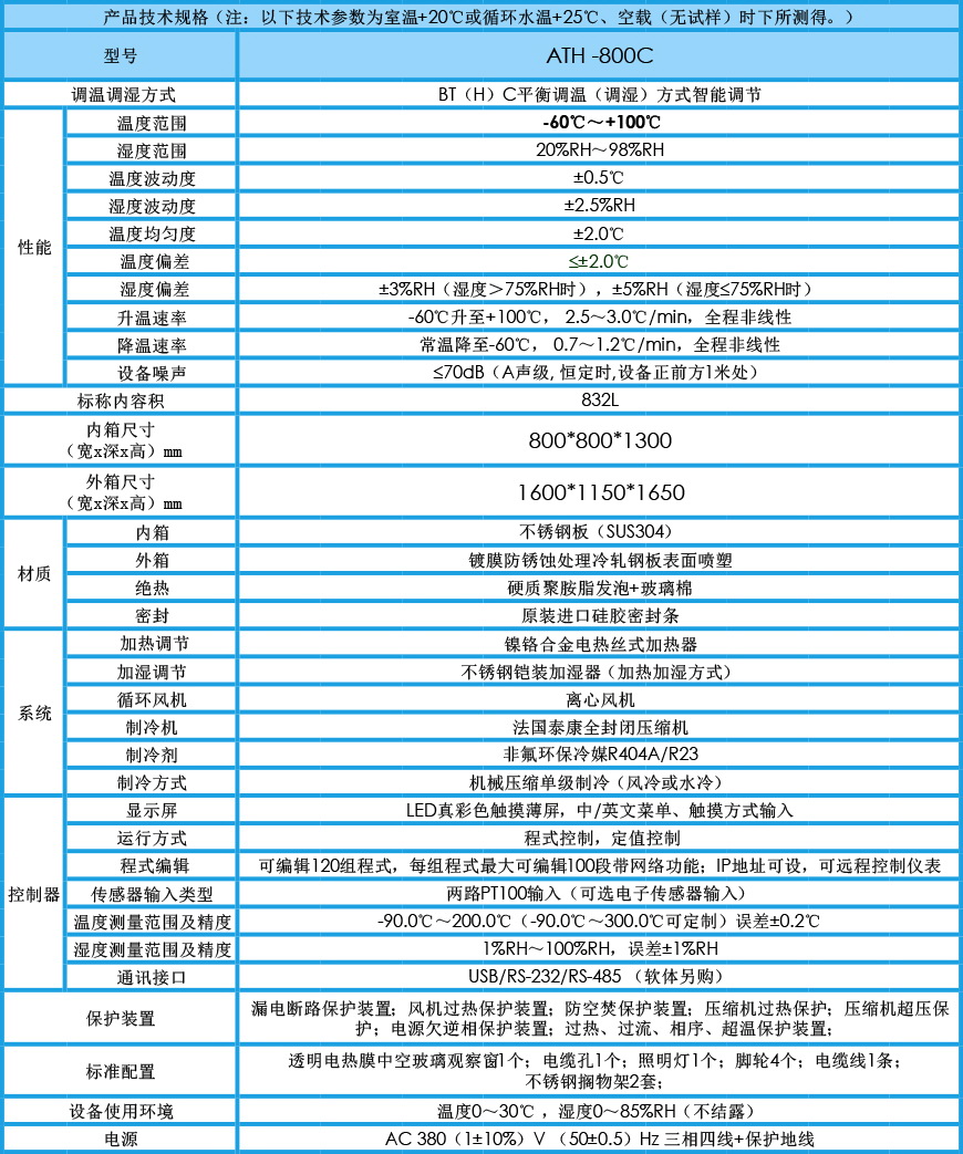 高低温交变湿热试验箱 ATH-800C参数