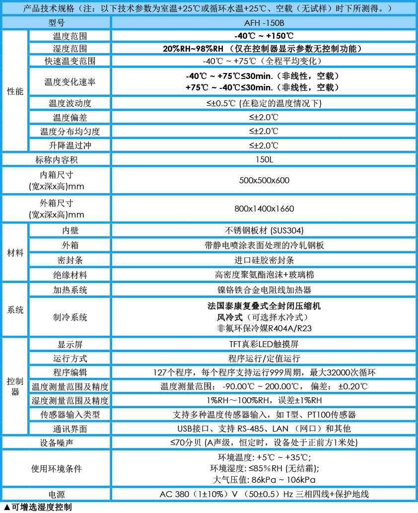 快温变箱 AFH-150B-C30参数