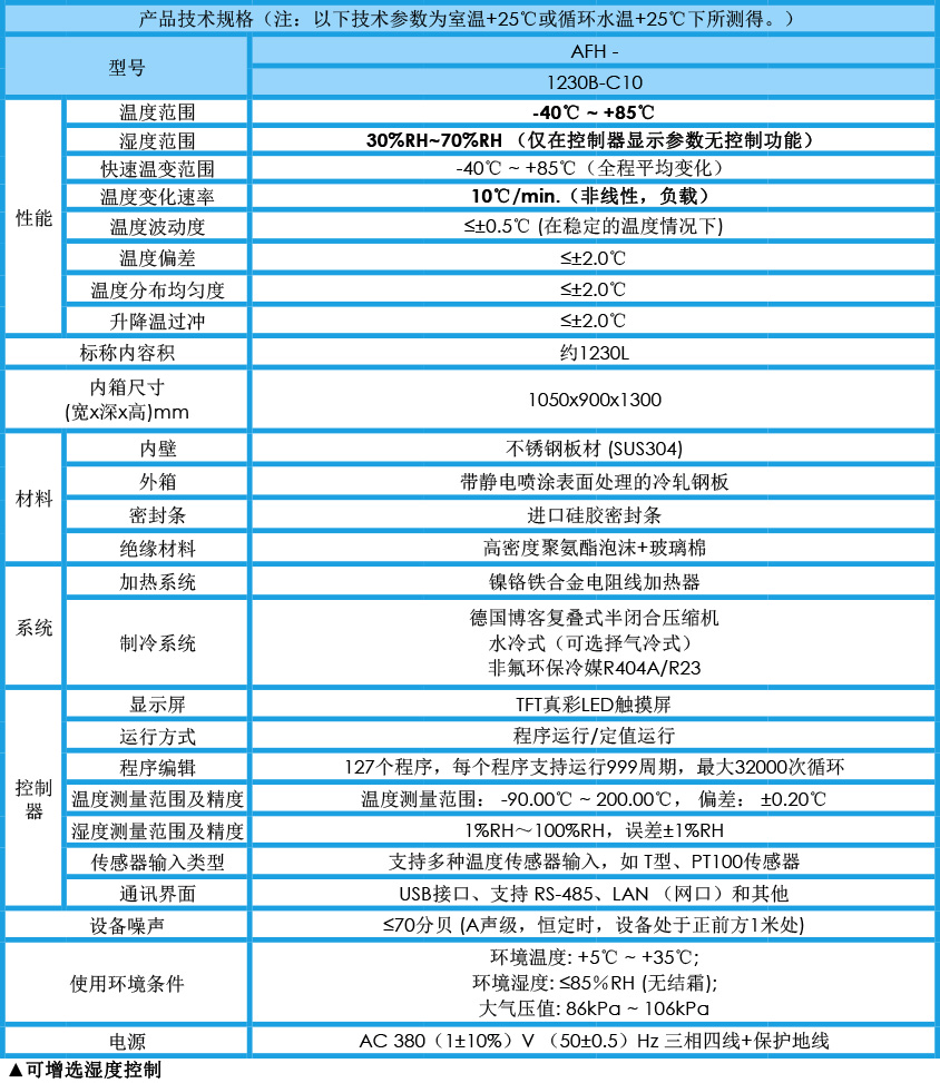 快温变箱 AFH-1230B-C10参数