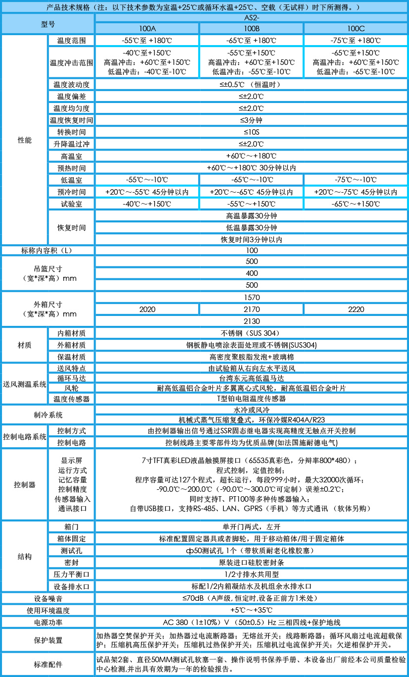 两箱式冷热冲击试验箱 100L参数