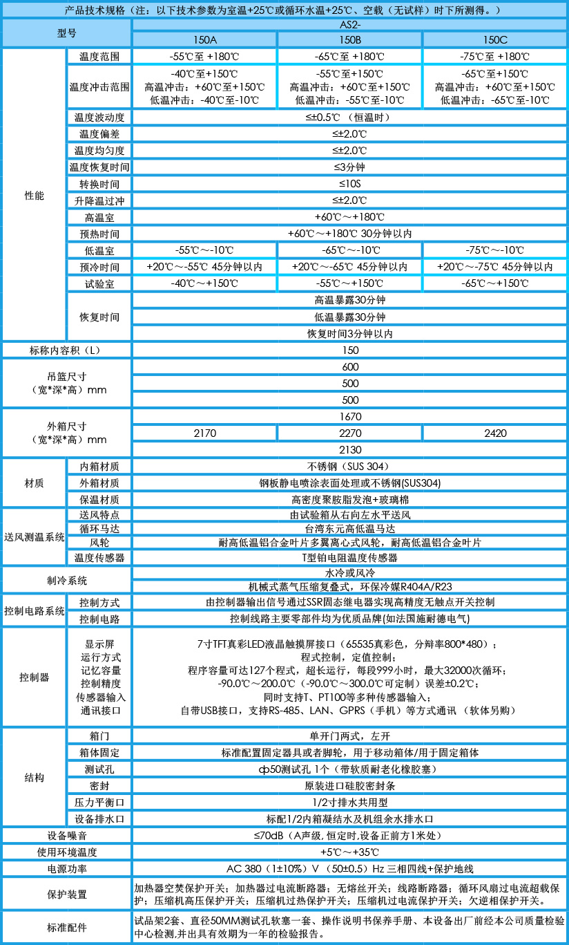 两箱式冷热冲击试验箱 150L参数